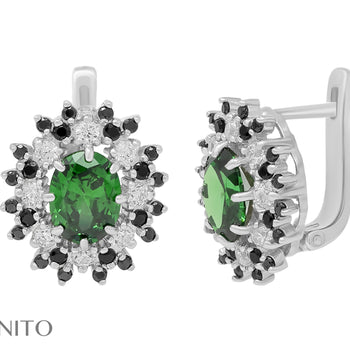 Alessandra Earrings Green, Black and White Zirconia Stones - benitojewelry