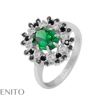 Alessandra Ring with Green, Black and White Zirconia Stones - benitojewelry