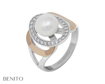 Fiamma Ring Pearl and White Fianit Stones - benitojewelry