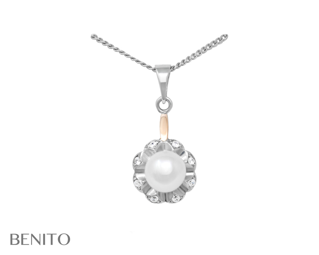 Germana Pendant White Pearl and Zircon Stones - benitojewelry