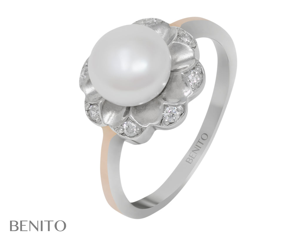 Germana Ring White Pearl and Fianit Stones - benitojewelry