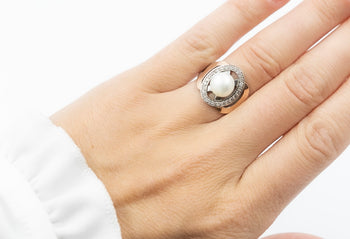 Fiamma Ring Pearl and White Fianit Stones - benitojewelry