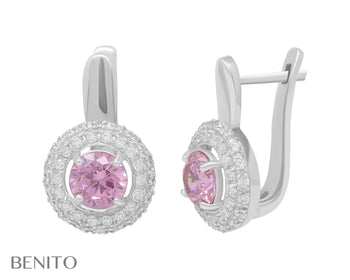 Laura Earrings with Pink and White Fianit Stones - benitojewelry