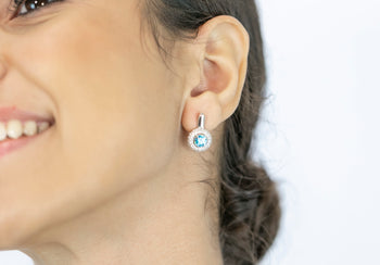 Laura Earrings with Teal and White Fianit Stones - benitojewelry