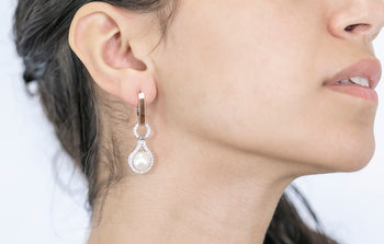 Lidia Earrings White Pearl and Zirconia Stones - benitojewelry
