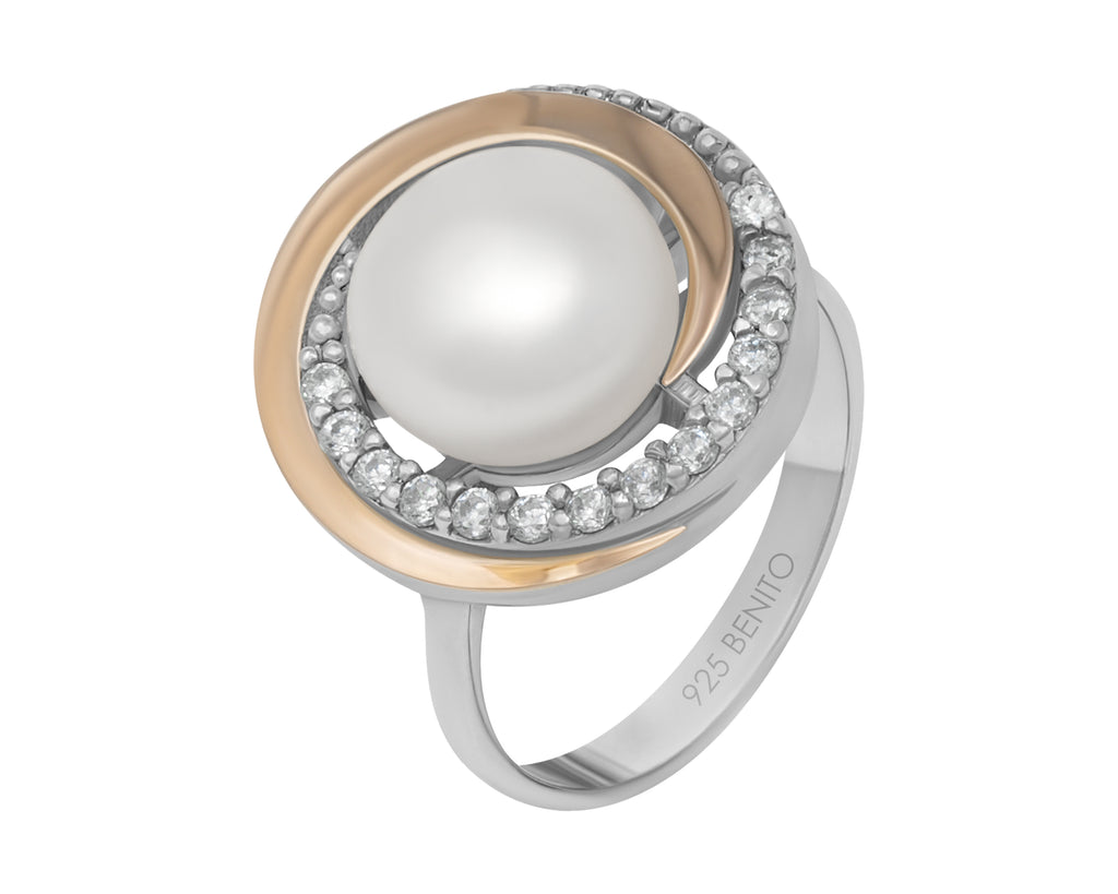 Margherita Ring Pearl and White Fianit Stones - benitojewelry