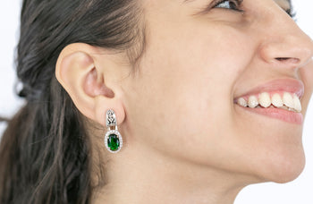 Olivia Earrings Green and White Fianit Stones - benitojewelry