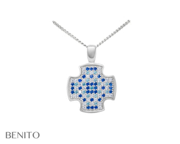 Paolina Cross Pendant Blue Spinel and Zircon Stones - benitojewelry