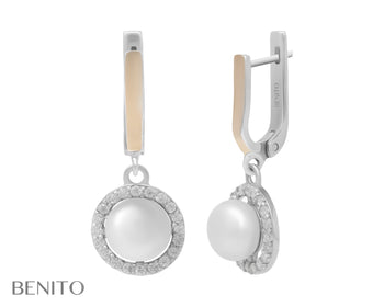 Romina Earrings White Pearl and Fianit Stones - benitojewelry