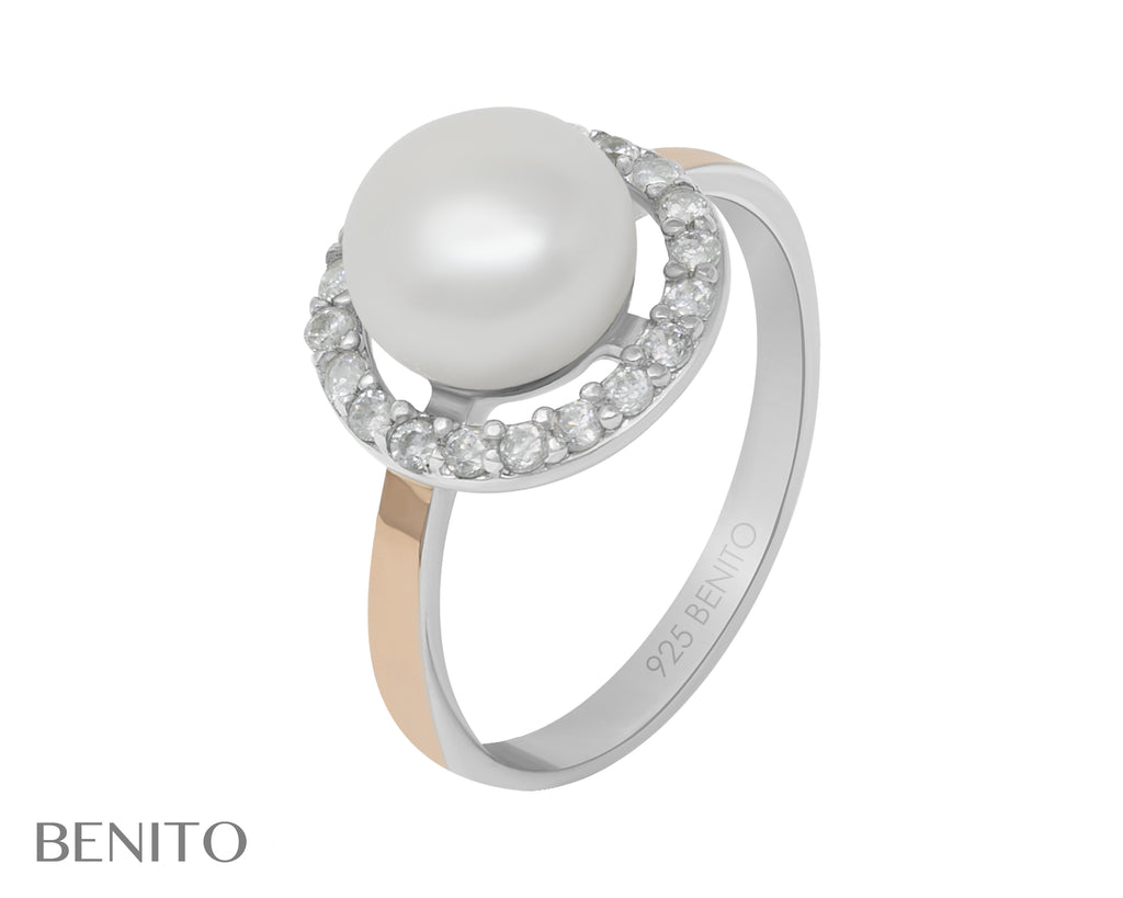 Romina Ring White Pearl and Fianit Stones - benitojewelry