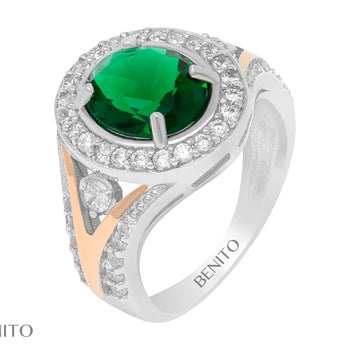 Rosaria Ring Green and White Fianit Stones - benitojewelry