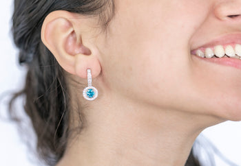 Viola Earrings Teal And White Zirconia Stones - benitojewelry