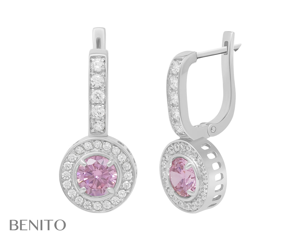 Viola Earrings Pink And White Zirconia Stones - benitojewelry