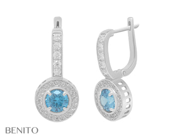 Viola Earrings Teal And White Zirconia Stones - benitojewelry
