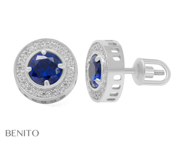Viola Stud Earrings Blue Spinel and White Zirconia Stones - benitojewelry
