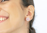 Viola Stud Earrings Pink And White Zircon Stones - benitojewelry