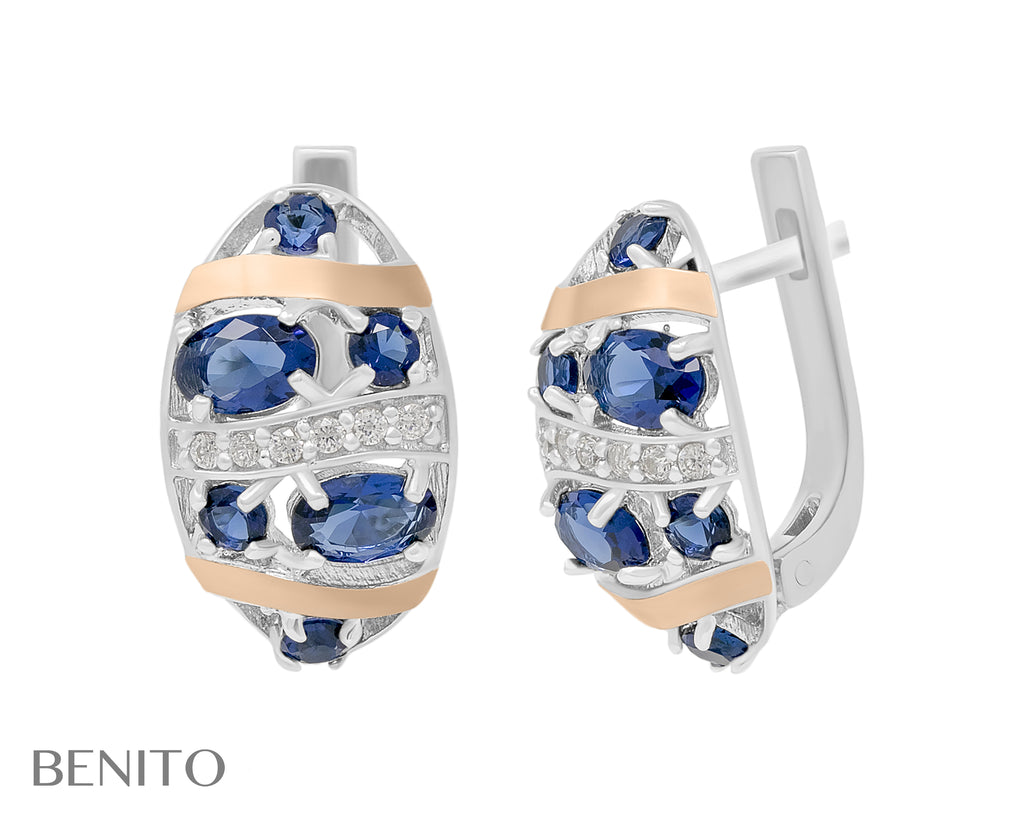 Vittoria Earrings Blue and White Fianit Stones - benitojewelry
